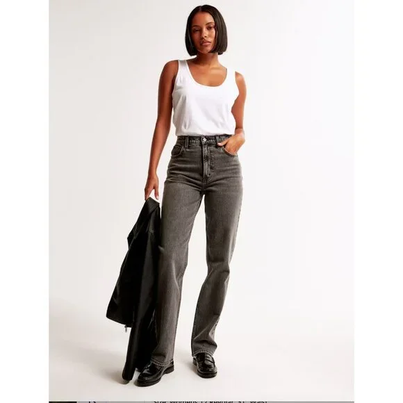 Abercrombie & Fitch Jeans 90's Straight Ultra High Rise Curve Love Gray Size 31/ - Picture 1 of 8